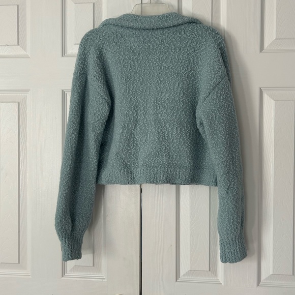 MABLE Cropped Sweater Knit Stretch Button Up Collared Pastel Blue Medium - Picture 6 of 12